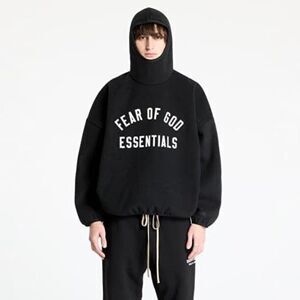 Fear of God Essentials Men's Black Brushed Hoodie Sweatshirt Top Size Large NWOT